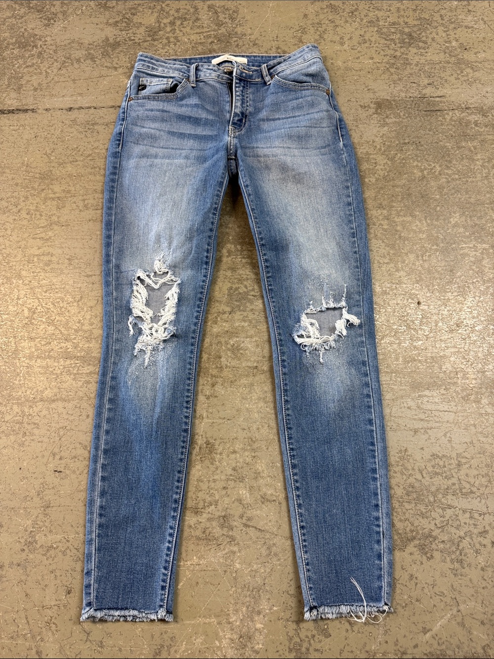 Kancan Cassandra Mid Rise Skinny Jeans Distressed Knees New RawHem